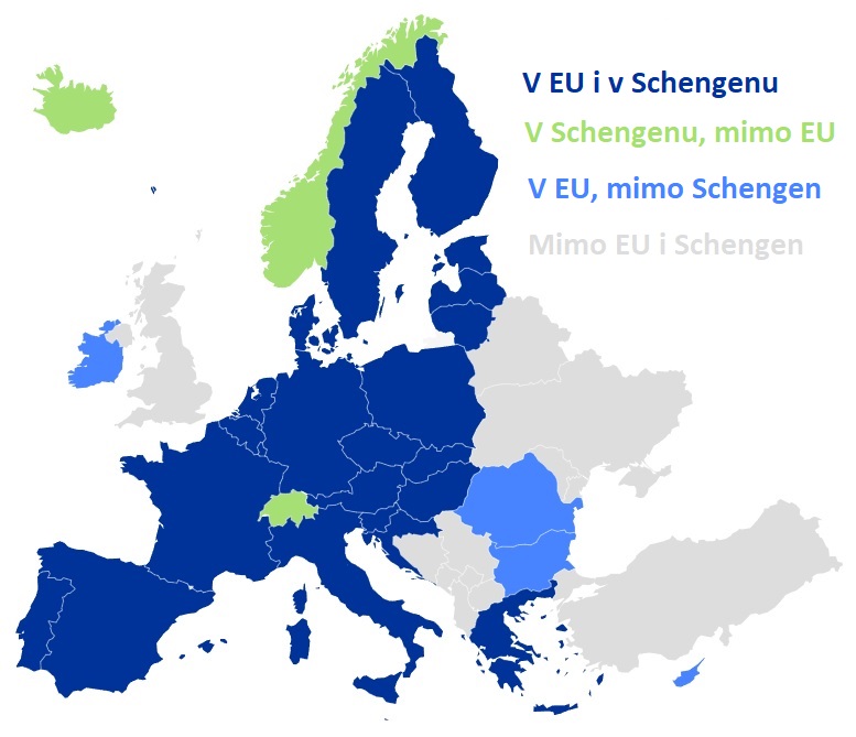 Schengenský prostor, státy, Chorvatsko, mapa