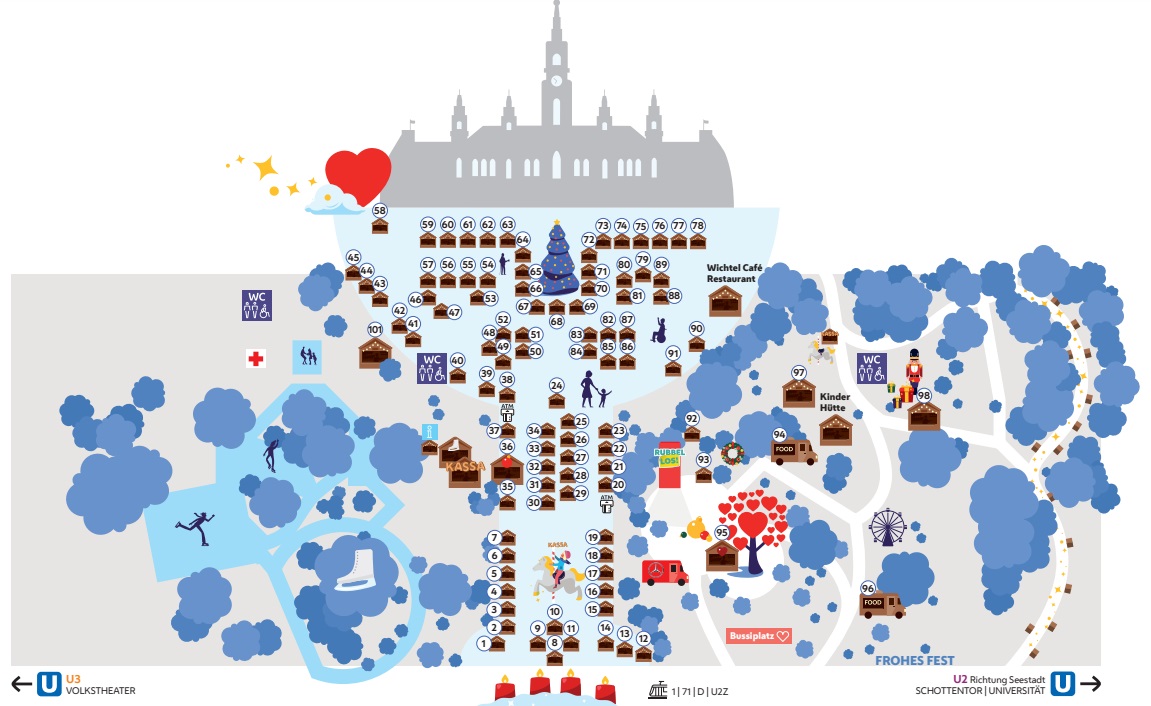 Mapa vídeňských vánočních trhů